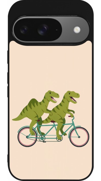Coque Google Pixel 9 / Pixel 9 Pro - Silicone rigide noir Dinosaurs on bikes 2026
