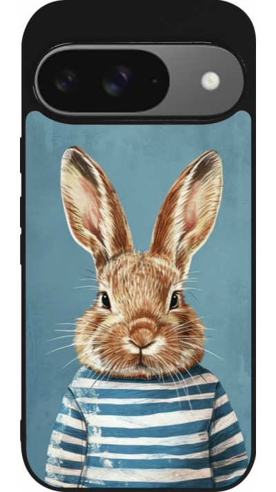 Coque Google Pixel 9 / Pixel 9 Pro - Silicone rigide noir Easter 2026 Rabbit navy