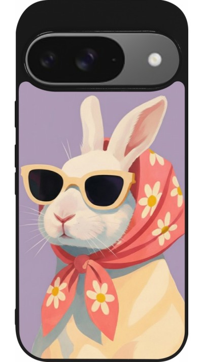 Coque Google Pixel 9 / Pixel 9 Pro - Silicone rigide noir Easter 2026 Rabbit with scarf
