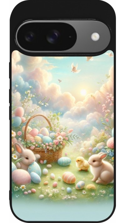 Google Pixel 9 / Pixel 9 Pro Case Hülle - Silikon schwarz Ostern 2025 Pastell Ostern