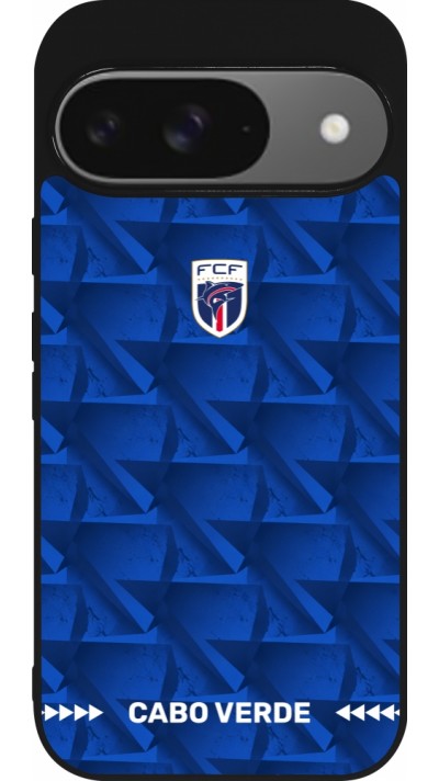 Coque Google Pixel 9 / Pixel 9 Pro - Silicone rigide noir Maillot de football Cap-Vert 2026 personnalisable