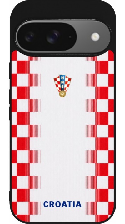 Coque Google Pixel 9 / Pixel 9 Pro - Silicone rigide noir Maillot de football Croatie 2026 personnalisable