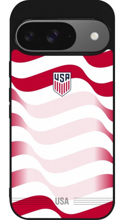 Coque Google Pixel 9 / Pixel 9 Pro - Silicone rigide noir Maillot de football E?tats Unis 2026 personnalisable