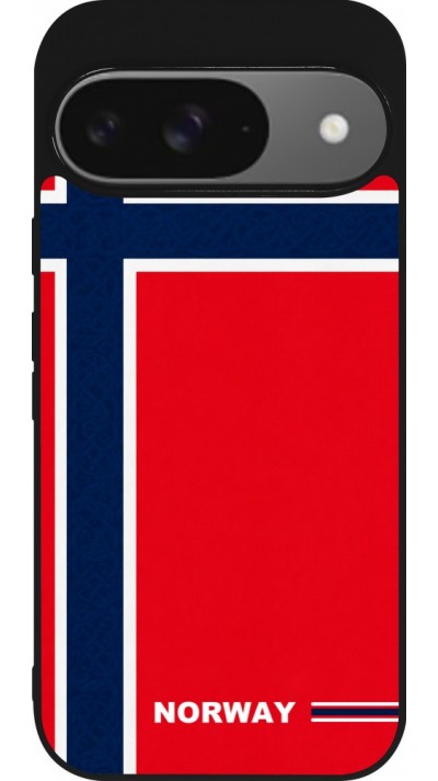 Coque Google Pixel 9 / Pixel 9 Pro - Silicone rigide noir Maillot de football Norvège 2026 personnalisable
