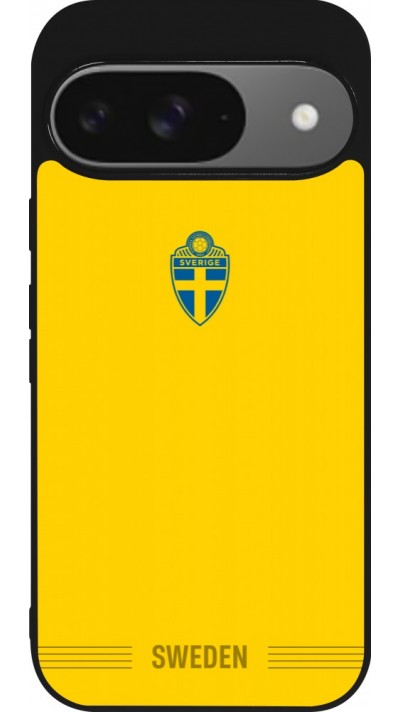 Coque Google Pixel 9 / Pixel 9 Pro - Silicone rigide noir Maillot de football Suède 2026 personnalisable