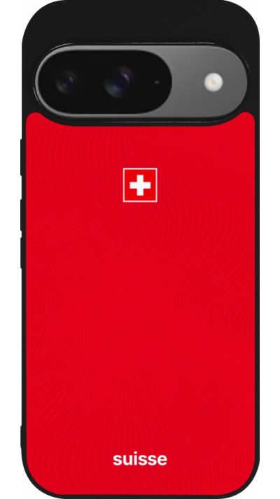 Coque Google Pixel 9 / Pixel 9 Pro - Silicone rigide noir Maillot de football Suisse 2026 personnalisable