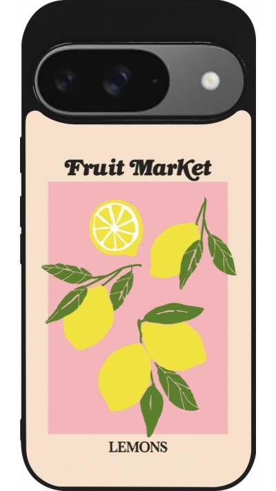Coque Google Pixel 9 / Pixel 9 Pro - Silicone rigide noir Fruit market lemons 2026