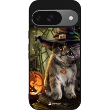 Coque Google Pixel 9 / Pixel 9 Pro - Silicone rigide noir Halloween 21 Witch cat