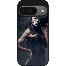 Coque Google Pixel 9 / Pixel 9 Pro - Silicone rigide noir Halloween 22 Tattooed Girl