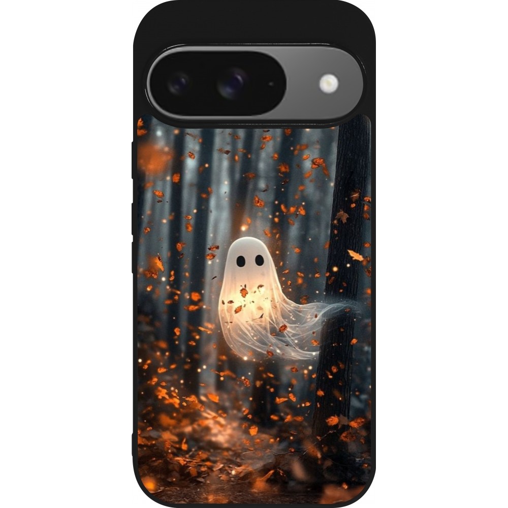 Coque Google Pixel 9 / Pixel 9 Pro - Silicone rigide noir Halloween 2025 Ghost in the forest