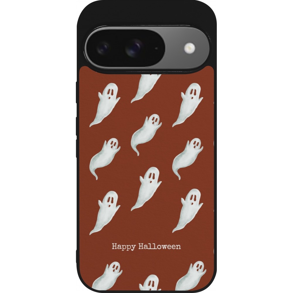 Coque Google Pixel 9 / Pixel 9 Pro - Silicone rigide noir Halloween 2025 Pattern of ghosts
