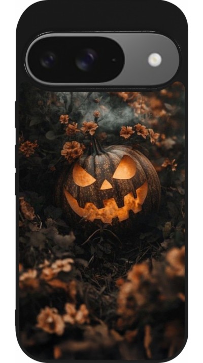 Coque Google Pixel 9 / Pixel 9 Pro - Silicone rigide noir Halloween 2025 Pumpkin with flowers Coque Google Pixel 9 / Pixel 9 Pro - Silicone rigide noir Halloween 2025 Pumpkin with flowers