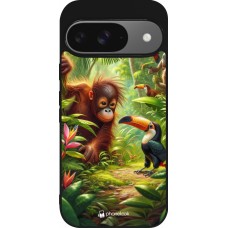 Coque Google Pixel 9 / Pixel 9 Pro - Silicone rigide noir Jungle Tropicale Tayrona