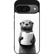 Google Pixel 9 / Pixel 9 Pro Case Hülle - Silikon schwarz Otter Toilettenpapier