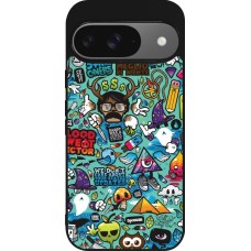Coque Google Pixel 9 / Pixel 9 Pro - Silicone rigide noir Mixed Cartoons Turquoise