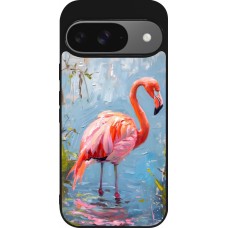 Coque Google Pixel 9 / Pixel 9 Pro - Silicone rigide noir Paint Flamingo