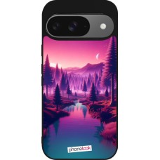 Coque Google Pixel 9 / Pixel 9 Pro - Silicone rigide noir Paysage Violet-Rose