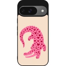Google Pixel 9 / Pixel 9 Pro Case Hülle - Silikon schwarz Pink crocodile 2026