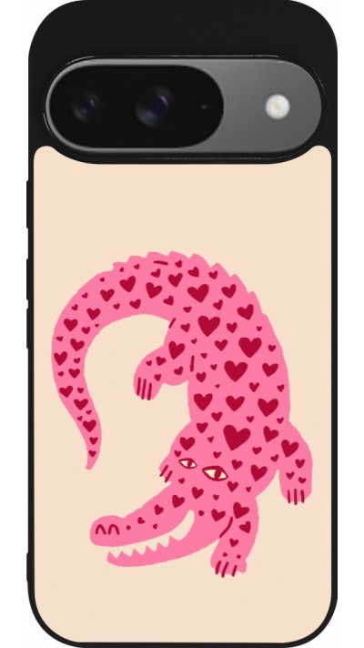 Coque Google Pixel 9 / Pixel 9 Pro - Silicone rigide noir Pink crocodile 2026