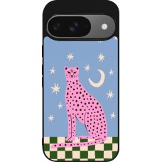 Google Pixel 9 / Pixel 9 Pro Case Hülle - Silikon schwarz Pink leopard with stars 2026