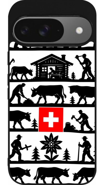 Coque Google Pixel 9 / Pixel 9 Pro - Silicone rigide noir Poya Suisse 1