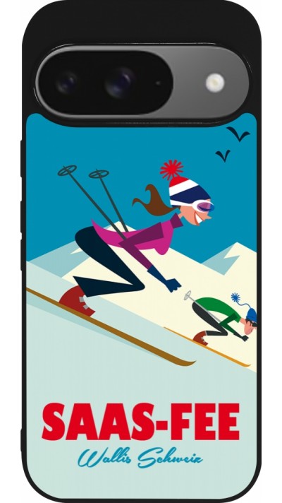 Coque Google Pixel 9 / Pixel 9 Pro - Silicone rigide noir Saas-Fee Ski Downhill Coque Google Pixel 9 / Pixel 9 Pro - Silicone rigide noir Saas-Fee Ski Downhill