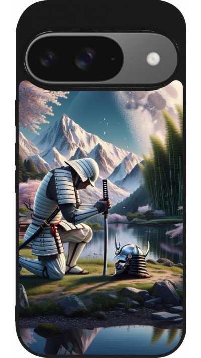Coque Google Pixel 9 / Pixel 9 Pro - Silicone rigide noir Samurai Katana Lune Coque Google Pixel 9 / Pixel 9 Pro - Silicone rigide noir Samurai Katana Lune