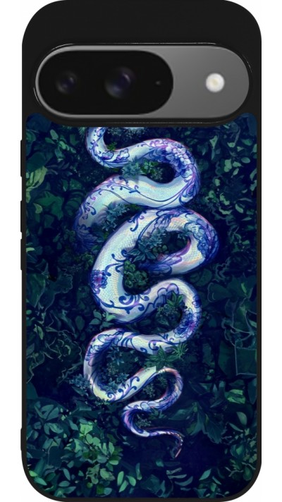 Coque Google Pixel 9 / Pixel 9 Pro - Silicone rigide noir Serpent Blue Anaconda Coque Google Pixel 9 / Pixel 9 Pro - Silicone rigide noir Serpent Blue Anaconda