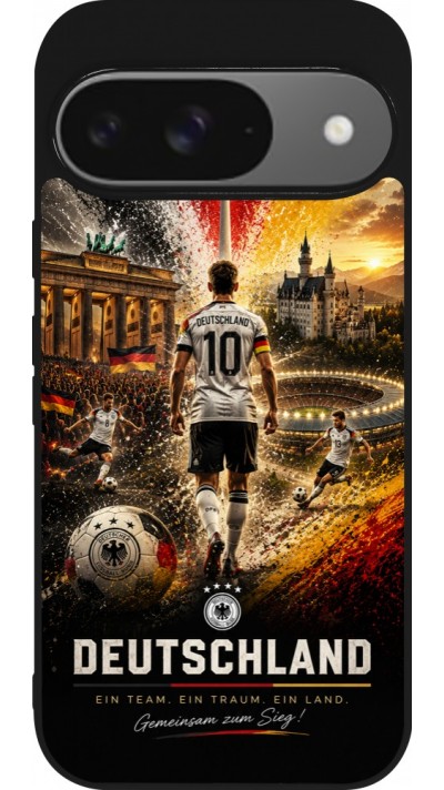 Coque Google Pixel 9 / Pixel 9 Pro - Silicone rigide noir Football Allemagne splash 2026