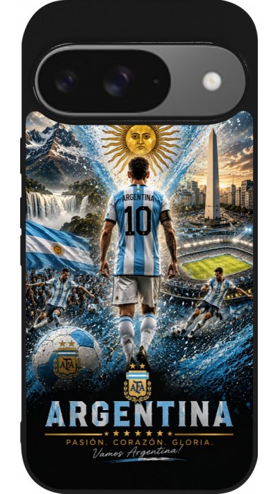 Coque Google Pixel 9 / Pixel 9 Pro - Silicone rigide noir Football Argentine splash 2026