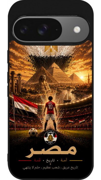 Coque Google Pixel 9 / Pixel 9 Pro - Silicone rigide noir Football Égypte splash 2026