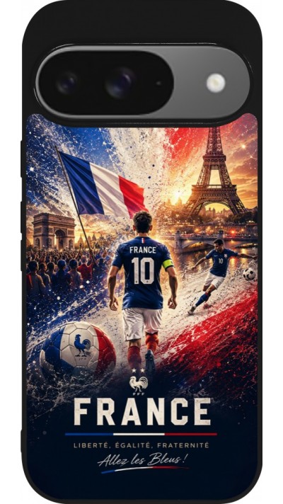 Coque Google Pixel 9 / Pixel 9 Pro - Silicone rigide noir Football France splash 2026