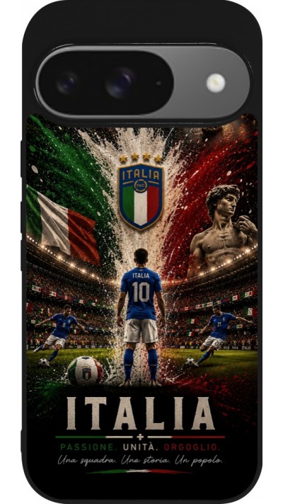 Coque Google Pixel 9 / Pixel 9 Pro - Silicone rigide noir Football Italie splash 2026