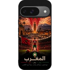 Coque Google Pixel 9 / Pixel 9 Pro - Silicone rigide noir Football Maroc splash 2026