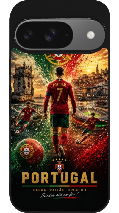 Coque Google Pixel 9 / Pixel 9 Pro - Silicone rigide noir Football Portugal splash 2026