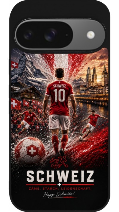 Coque Google Pixel 9 / Pixel 9 Pro - Silicone rigide noir Football Schweiz splash 2026