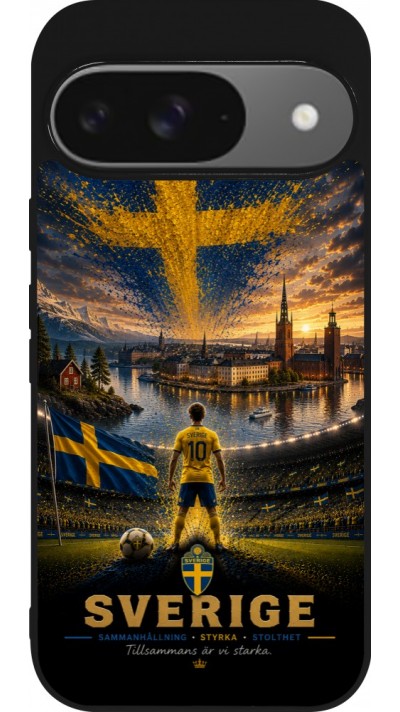 Coque Google Pixel 9 / Pixel 9 Pro - Silicone rigide noir Football Suède splash 2026