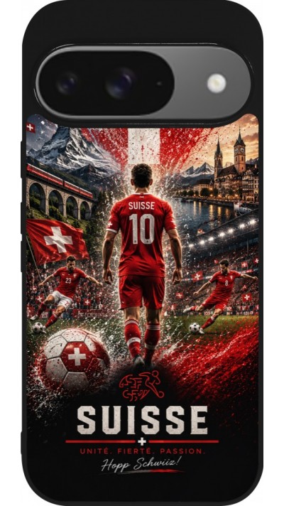 Coque Google Pixel 9 / Pixel 9 Pro - Silicone rigide noir Football Suisse splash 2026