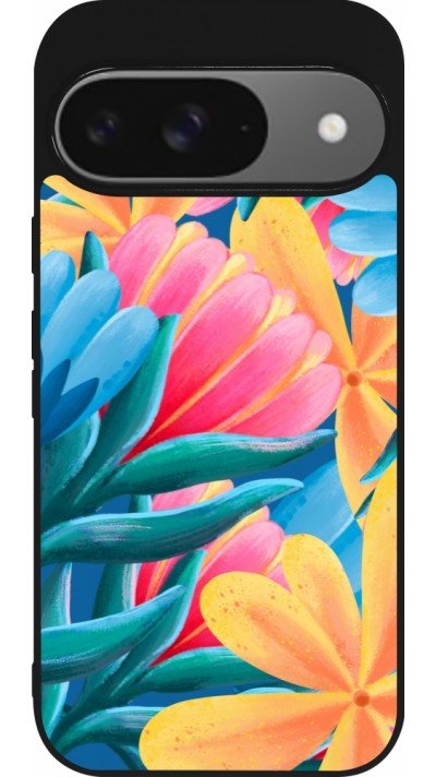 Coque Google Pixel 9 / Pixel 9 Pro - Silicone rigide noir Spring 23 colorful flowers Coque Google Pixel 9 / Pixel 9 Pro - Silicone rigide noir Spring 23 colorful flowers