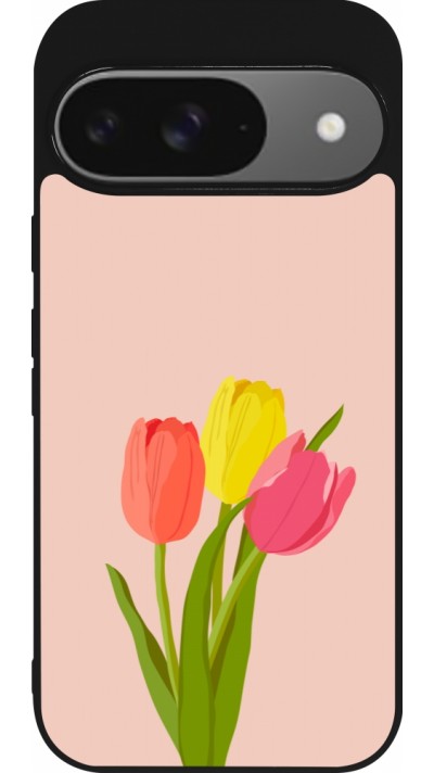 Coque Google Pixel 9 / Pixel 9 Pro - Silicone rigide noir Spring 23 tulip trio Coque Google Pixel 9 / Pixel 9 Pro - Silicone rigide noir Spring 23 tulip trio