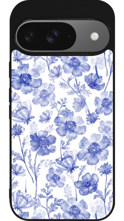 Coque Google Pixel 9 / Pixel 9 Pro - Silicone rigide noir Spring 23 watercolor blue flowers Coque Google Pixel 9 / Pixel 9 Pro - Silicone rigide noir Spring 23 watercolor blue flowers