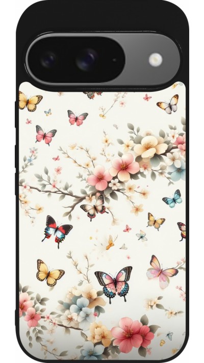 Coque Google Pixel 9 / Pixel 9 Pro - Silicone rigide noir Spring 25 Papillons Légers Coque Google Pixel 9 / Pixel 9 Pro - Silicone rigide noir Spring 25 Papillons Légers