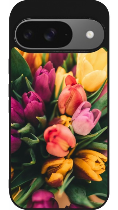 Coque Google Pixel 9 / Pixel 9 Pro - Silicone rigide noir Bouquet of tulips 2026