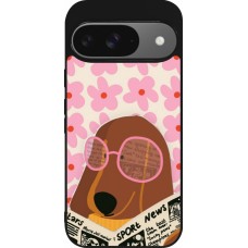 Coque Google Pixel 9 / Pixel 9 Pro - Silicone rigide noir Dog with newspaper 2026