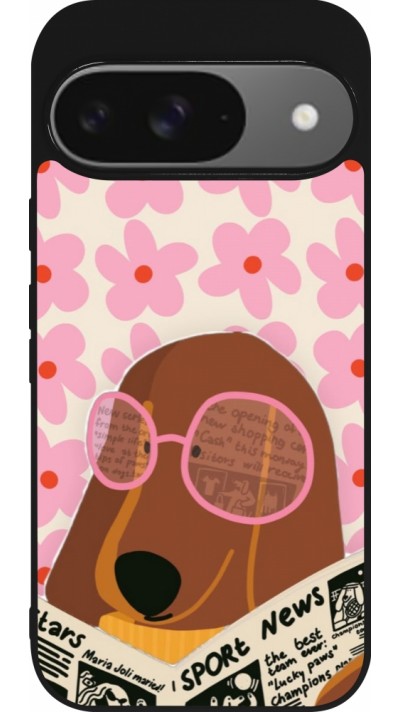 Coque Google Pixel 9 / Pixel 9 Pro - Silicone rigide noir Dog with newspaper 2026