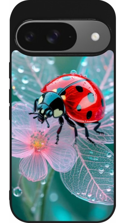 Coque Google Pixel 9 / Pixel 9 Pro - Silicone rigide noir Ladybird in bloom 2026