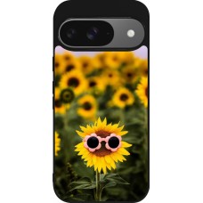 Coque Google Pixel 9 / Pixel 9 Pro - Silicone rigide noir Sunflower with glasses 2026