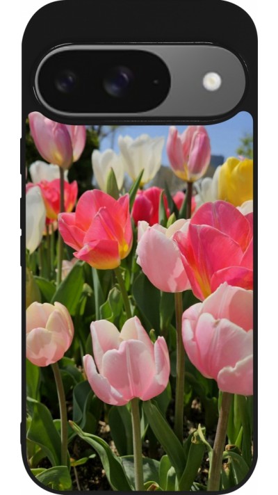 Coque Google Pixel 9 / Pixel 9 Pro - Silicone rigide noir Tulips 2026