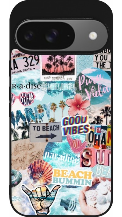 Coque Google Pixel 9 / Pixel 9 Pro - Silicone rigide noir Summer 20 collage Coque Google Pixel 9 / Pixel 9 Pro - Silicone rigide noir Summer 20 collage