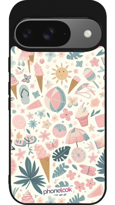 Google Pixel 9 / Pixel 9 Pro Case Hülle - Silikon schwarz Sommer Pink Muster